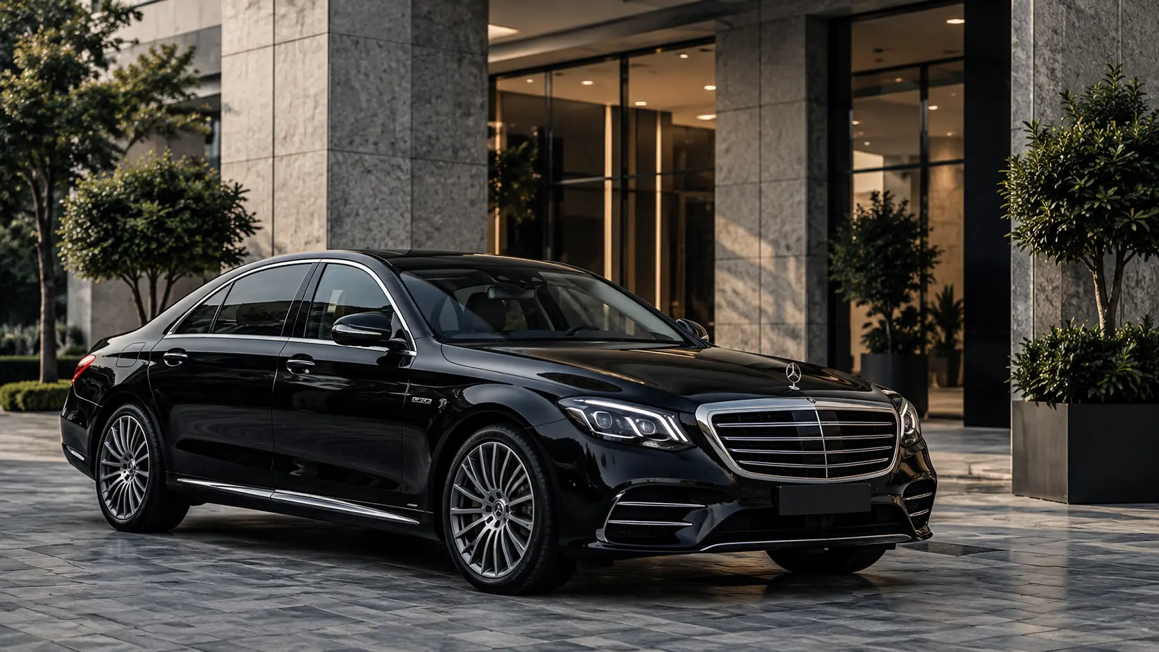 Executive sedan arriving for a professional journey